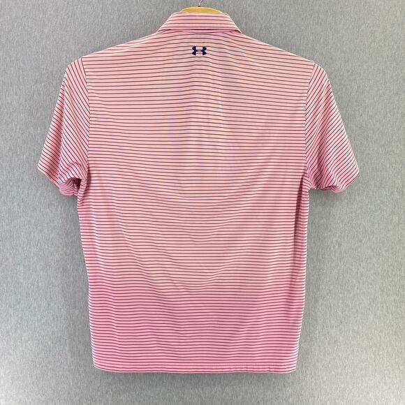 Under Armour Heatgear Golf Polo Pink Black Stripe Loose‎ Fit  Mens Size 2XL - Picture 3 of 6